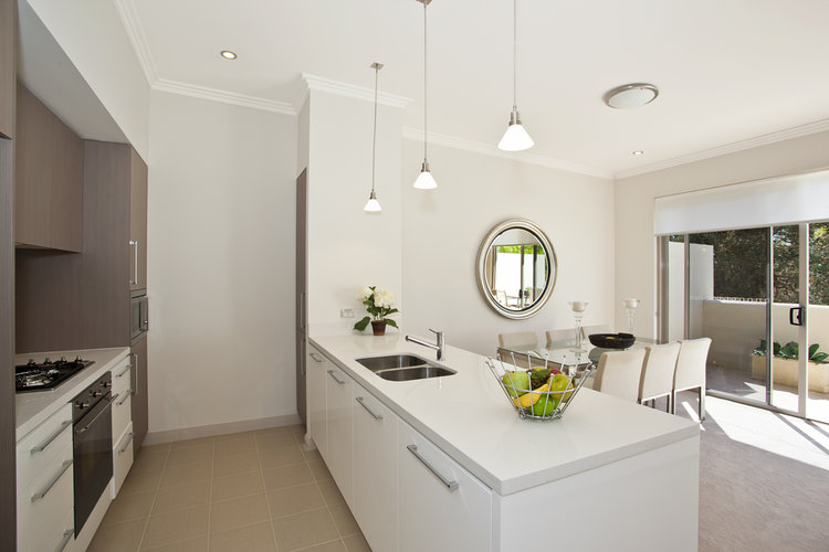 modern kitchen with white walls